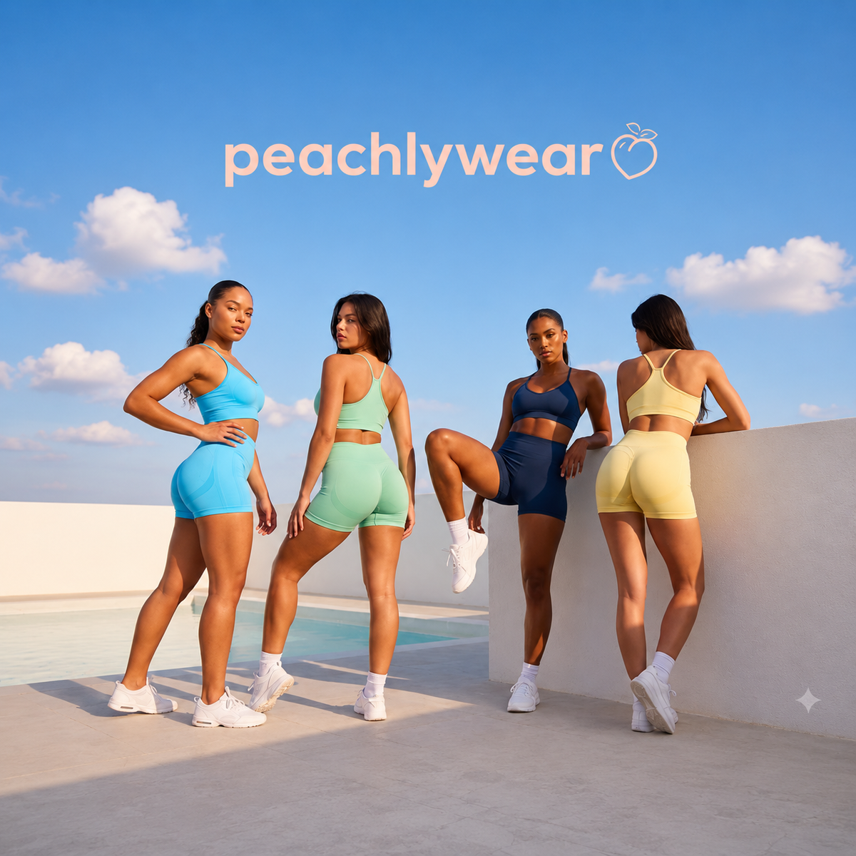 Woman wearing pastel blue sculpting shorts