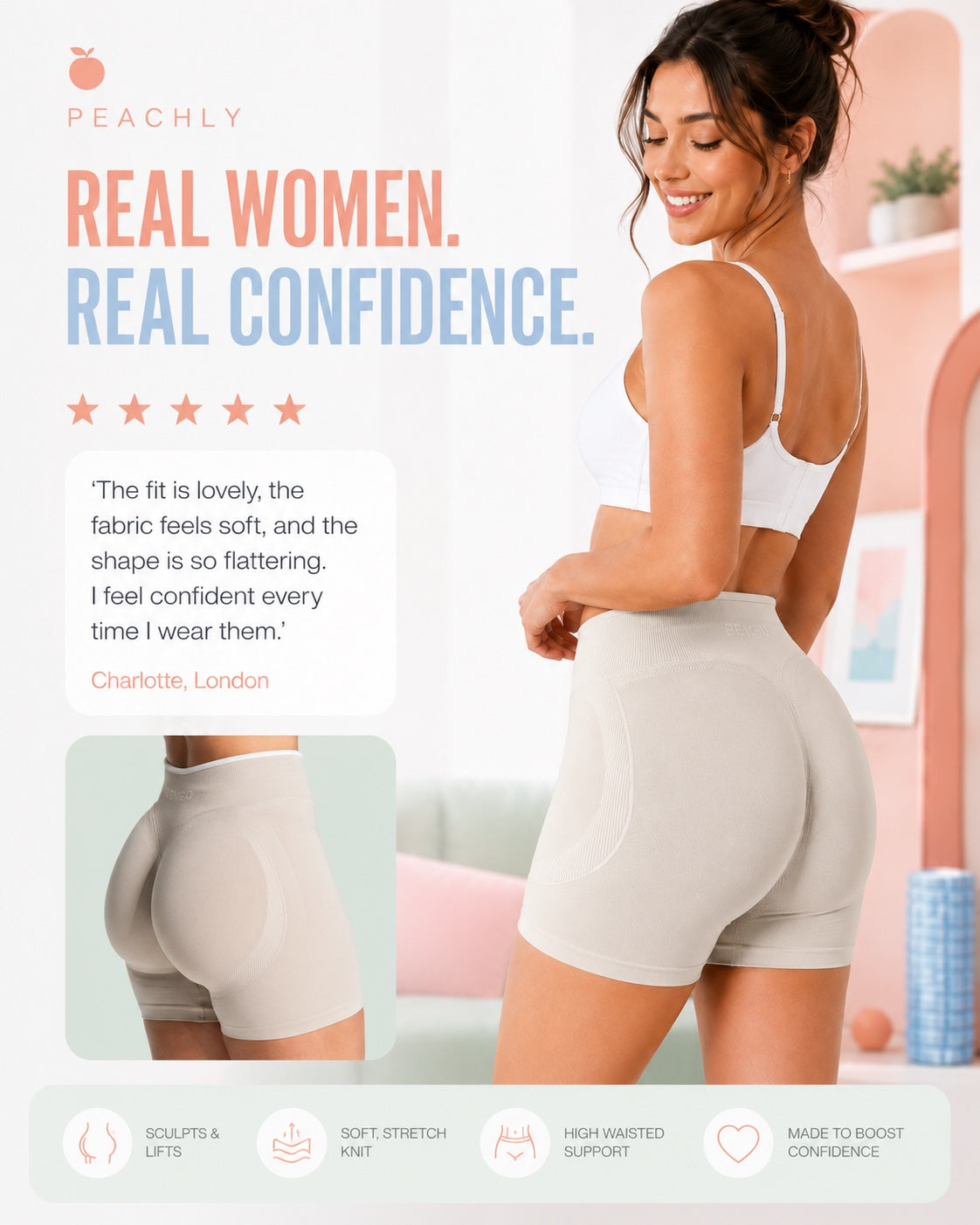 Customer story featuring neutral sculpting shorts